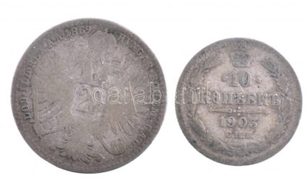 Ausztria 1869. 20kr Ag 'Ferenc József' + Orosz Birodalom 1905. 20k Ag T:3 patina Austria 1869. 20 Kreuzer Ag 'Franz Joseph' + Russian Empire 1905. 20 Kopeks Ag C:F patina Krause KM#2212