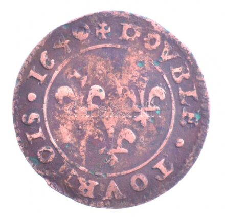 Franciaország 1640. Double Tournois Cu 'XIII. Lajos' (2,61g) T:3 France 1640. Double Tournois Cu 'Louis XIII' (2,61g) C:F
