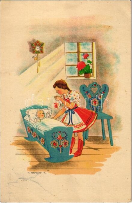 Magyar folklór művészlap / Hungarian folklore art postcard s: Morvay K. (fl)