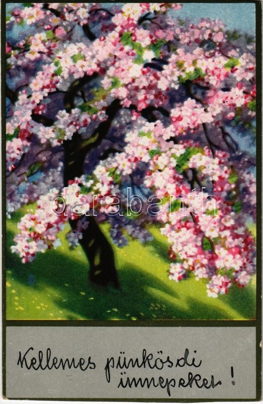 1918 Greeting art postcard with cherry tree. Meissner & Buch Künstler-Postkarten Serie 2347. (vágott / cut)