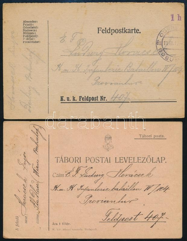 1917 2 db tábori postai levelezőlap