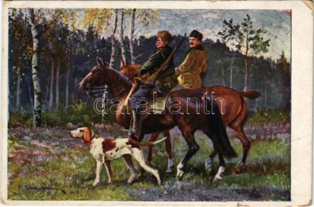 1925 Auf zur Jagd / Hunter art postcard. Galerie Viennois No. 1337. s: L. Wintorowski (EB)