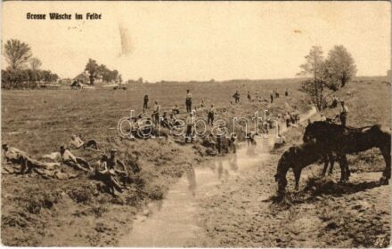 1916 Grosse Wäsche im Felde / WWI German military, washing in the river + 'K.u.K. Gebirgsbäckerei No. 41.' (EK)