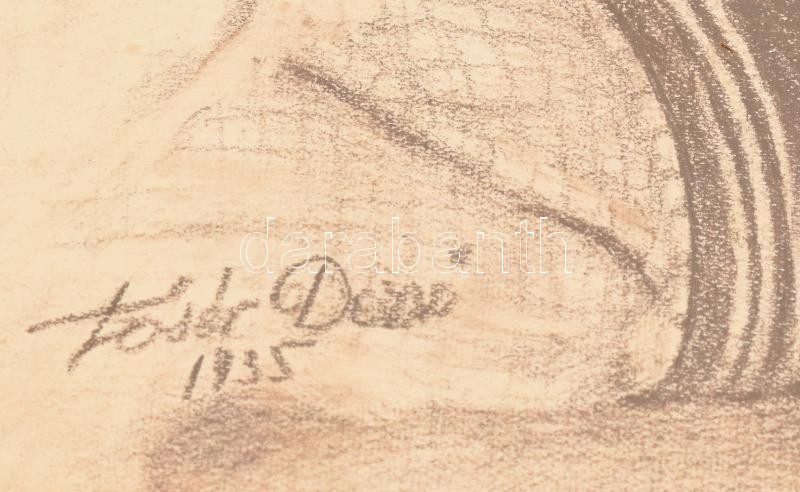 Tősér Dezső (?) jelzéssel: Lány portré, 1935. Kréta, papír. Üvegezett, dekoratív fakeretben. 27,5x20,5 cm - Image 2