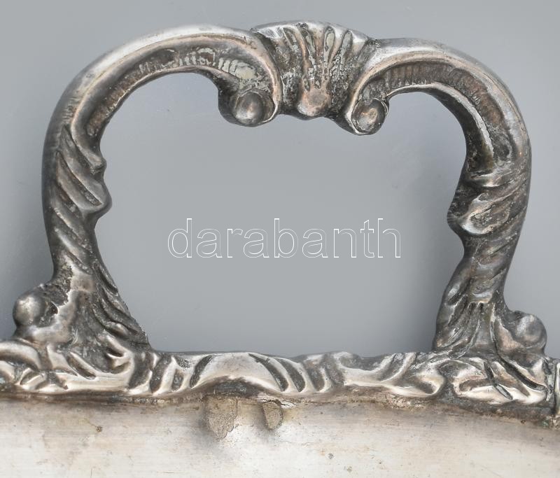 Ezüstözött alpakka tálca, jelzett, kopott, 49x28cm - Image 2