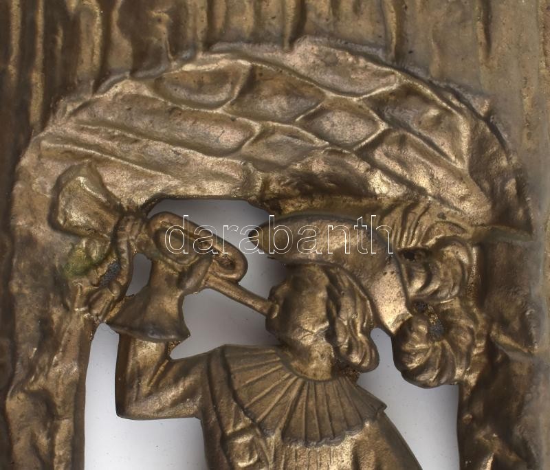 Jelzés nélkül: Vadász. Öntött réz fali relief. kopott, 32x18cm - Image 2
