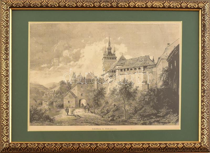 C. Angerer: Segesvár (Schässburg in Siebenbürgen). Fametszet, papír. Jelzett a metszeten. Dekoratív, üvegezett fakeretben. 22,5x31 cm