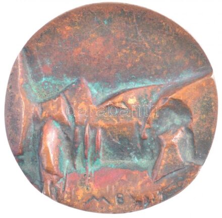Mladonyiczky Béla (1936-1995) DN Tájképet ábrázoló egyoldalas Br emlékérem (72mm) T:1- patina