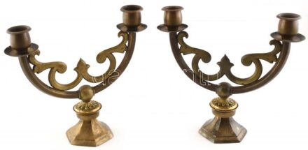 2db két ágú bronz gyertyatartó, szép állapotban, m:25cm