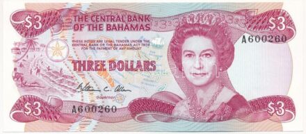 Bahamák 1984. 3$ 'A600260' T:I Bahamas 1984. 3 Dollars 'A600260' C:UNC Krause P44