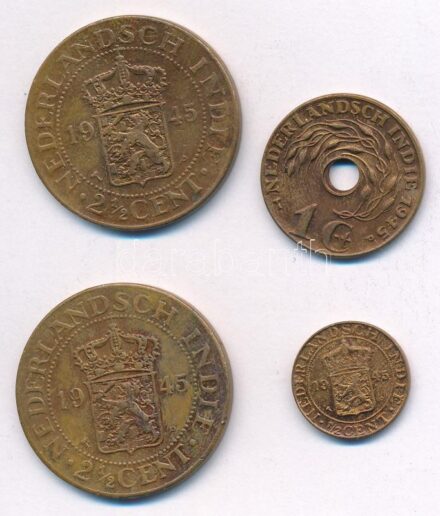 Holland Kelet-India 1945. 1/2c-2 1/2c (4db, 3xklf) T:2,2- Netherlands East Indies 1897-1945 1/2 Cent - 2 1/2 Cent (4pcs, 3xdiff) C:XF,VF Krause KM#314, KM#317, KM#316