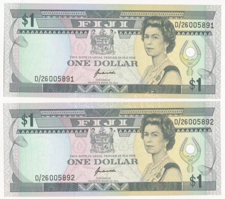 Fidzsi-szigetek 1993. 1$ (2x) 'D/26005891-D/26005892' sorszámkövetők T:I Fiji Islands 1993. 1 Dollar (2x) 'D/26005891-D/26005892' consecutive serials C:UNC Krause 89a