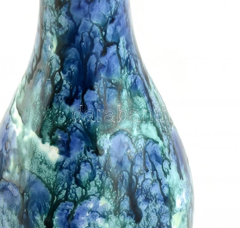 Jelzés nélkül: Retró váza. Színes kék és zöld mázakkal festett kerámia, hibátlan, m:27cm - Image 2