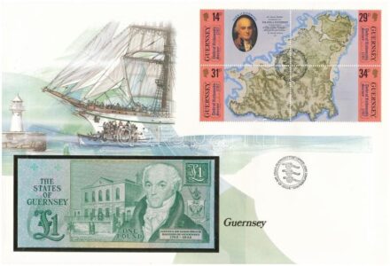 Guernsey 1980-1987. 1Ł felbélyegzett borítékban, bélyegzéssel T:I Guernsey 1980-1987. 1 Pound in envelope with stamp and cancellation C:UNC
