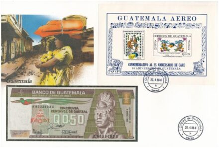 Guatemala 1988. 50c felbélyegzett borítékban, bélyegzéssel T:I Guatemala 1988. 50 Centavos in envelope with stamp and cancellation C:UNC