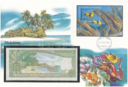 Maldív-szigetek 1983. 2R felbélyegzett borítékban, bélyegzéssel T:I Maldives 1983. 2 Rufiyaa in envelope with stamp and cancellation C:UNC