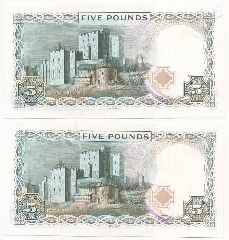 Man-sziget 2015. 5P (2x) 'M548880-M548881' sorszámkövetők T:I Isle of Man 2015. 5 Pounds (2x) 'M548880-M548881' consecutive serials C:UNC Krause P#48a - Image 2