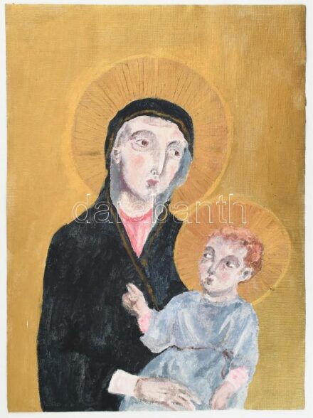 Jelzés nélkül: Anya gyermekével. Olaj, vászon. Vakráma nélkül. 44,5x33 cm
