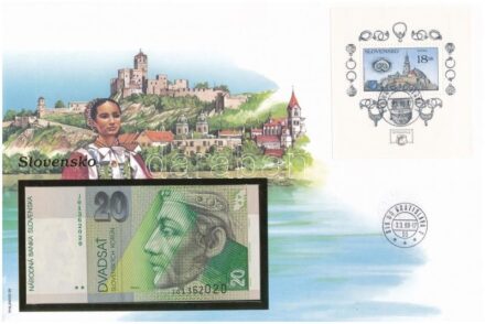 Szlovákia 1997. 20K felbélyegzett borítékban, bélyegzéssel T:I Slovakia 1997. 20 Korun in envelope with stamp and cancellation C:UNC