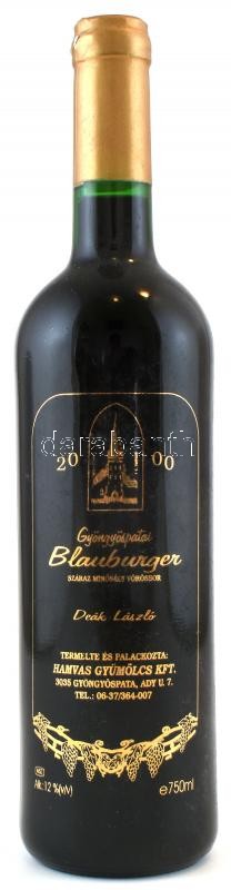 2005 Gyöngyöspatai Blauburger bontatlan száraz vörösbor, Deák László Gyöngyöspata, 0,75 l, 12%Vol.