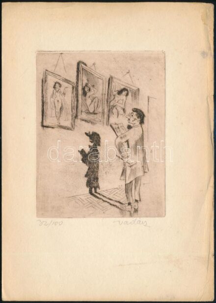 Vadász Endre (1901-1944): A kritikus, rézkarc, papír, jelzett, számozott (32./100) példány, 11x8,5 cm