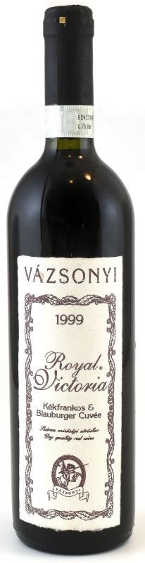 1999 Vázsonyi Mátraaljai Cuvée Kékfrankos & Blauburger, szakszerűen tárolt, bontatlan palack száraz vörösbor, palackozás ideje: 2000.10.21. 12,5%, 0,75l.