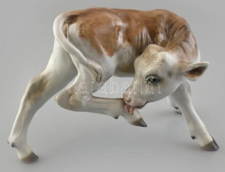 Rosenthal porcelán kisborjú, kézzel festett, jelzett, kis kopásnyomokkal, 20×15 cm