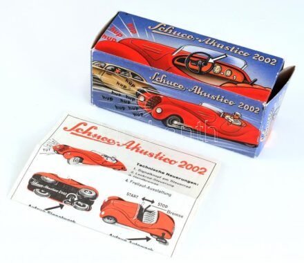 Schuco Akustico 2002 játékautó doboza, benne leírás