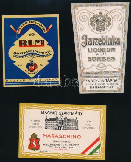 3 db különféle, régi (1945 előtti), díszes italcímke