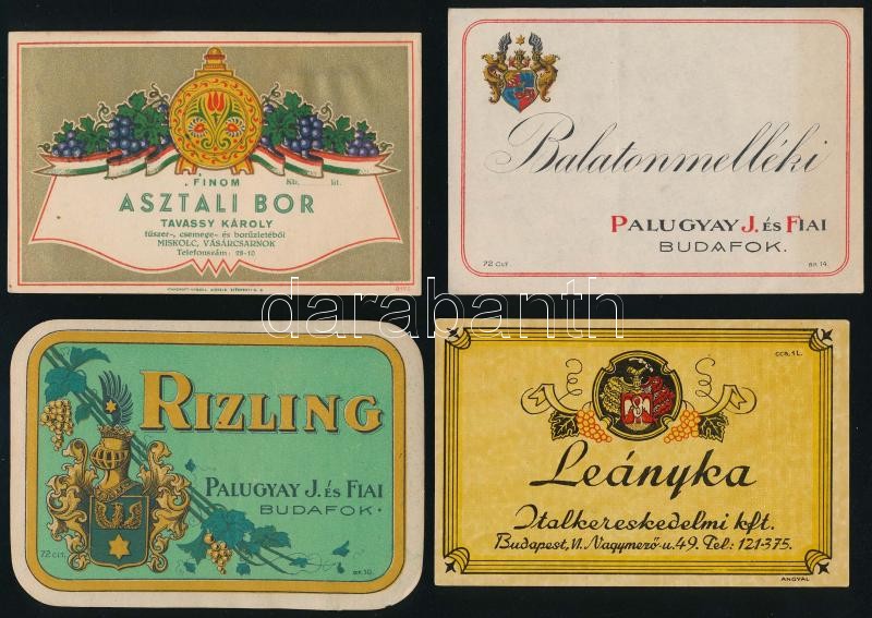 4 db különféle, régi (1945 előtti), díszes borcímke