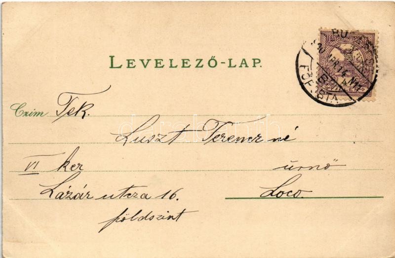 1900 Boldog húsvéti ünnepeket / Easter greeting art postcard, rabbit family. Art Nouveau, litho (EK) - Image 2