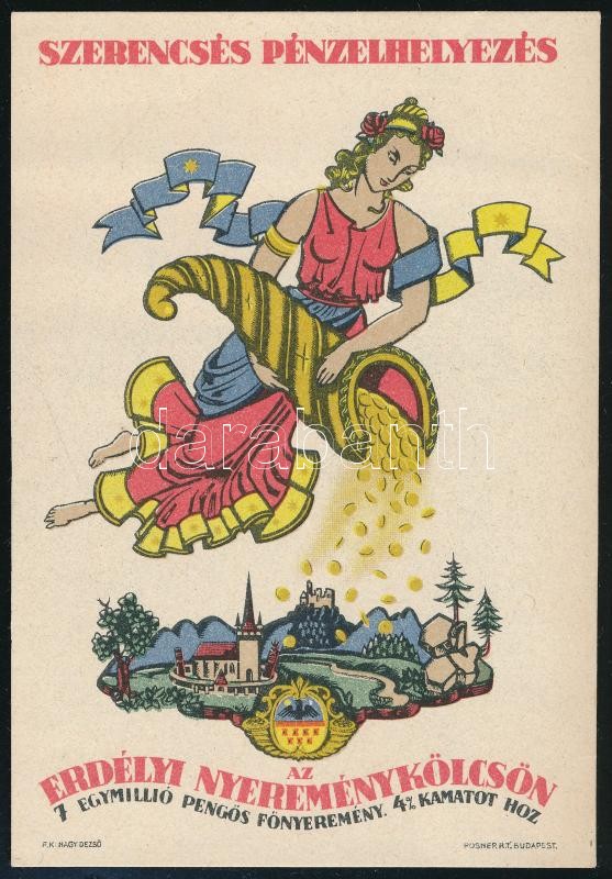 cca 1940 'Szerencsés pénzelhelyezés', Erdélyi nyereménykölcsön reklámlap, számolócédula, 12x8,5 cm
