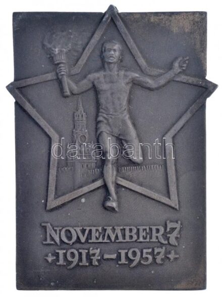 1957. 'November 7 1917-1957' Zn díjplakett (74x54mm) T:2
