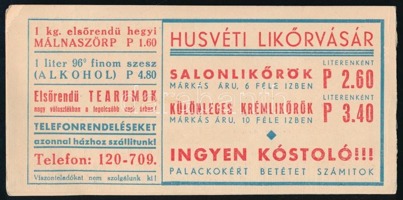 cca 1940 Húsvéti italárlap Balázs János. Uradalmi fajborok, stb. 4p.18x8 cm - Image 2