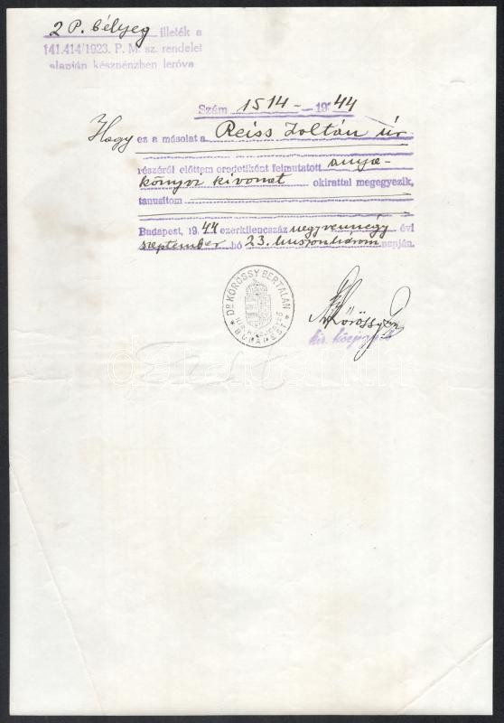 1910-1938 Reiss Zoltán építészmérnök házassági szerződése és házassági anyakönyvi kivonata - Image 4