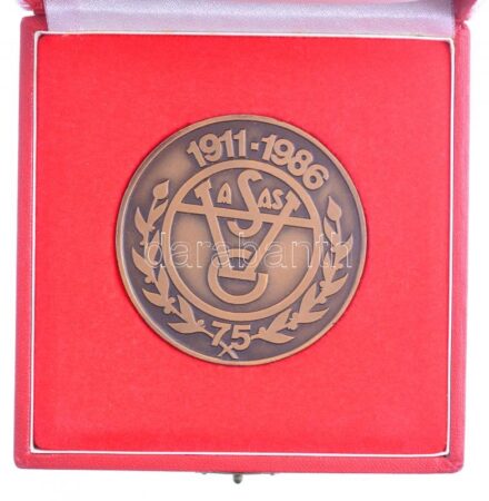 1986. 'Vasas 75 - 1911-1986' Br emlékérem eredeti tokban (70mm) T:1
