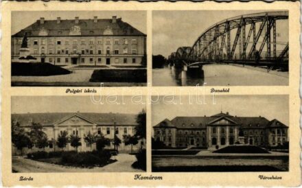 1941 Komárom, Komárno; Polgári iskola, Duna híd, Zárda, Városháza / school, Danube bridge, nunnery, town hall (EK)
