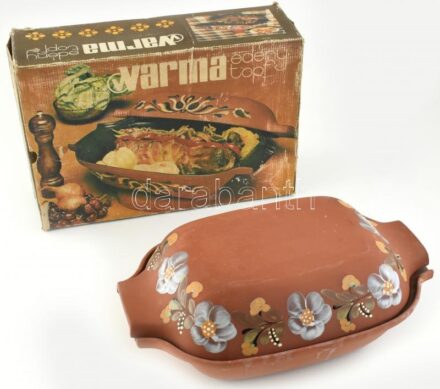 Városlődi majolika festett kerámia sütőedény, jó állapotban, eredeti dobozában, 37×23 cm