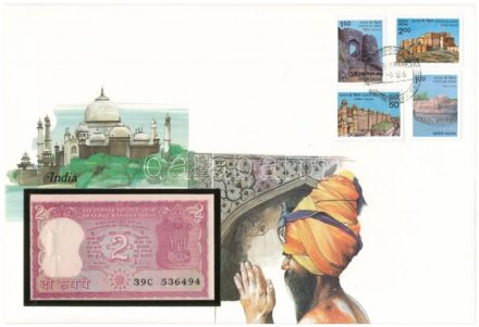 India DN 2R felbélyegzett borítékban, bélyegzéssel T:I India ND 2 Rupees in envelope with stamp and cancellation C:UNC