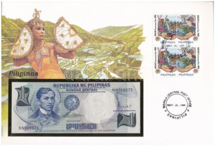 Fülöp-szigetek 1969. 1P felbélyegzett borítékban, bélyegzéssel T:I Philippines 1969. 1 Piso in envelope with stamp and cancellation C:UNC