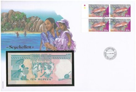 Seychelles-szigetek 1989. 10R felbélyegzett borítékban, bélyegzéssel T:I Seychelles 1989. 10 Rupees in envelope with stamp and cancellation C:UNC