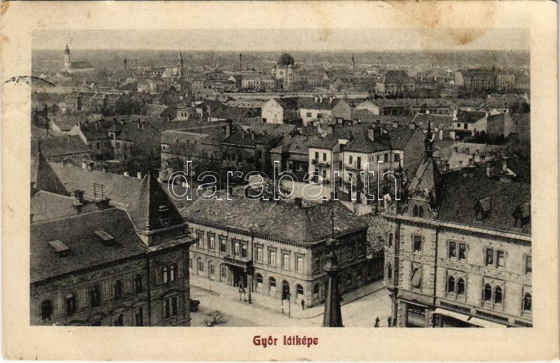 1912 Győr, látkép, zsinagóga, üzletek. Herman Izidor kiadása (fl)