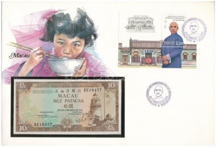 Makaó 1984. 10P borítékban, alkalmi bélyeggel bélyegzésekkel T:I Macau 1984. 10 Patacas in envelope with stamps C:UNC