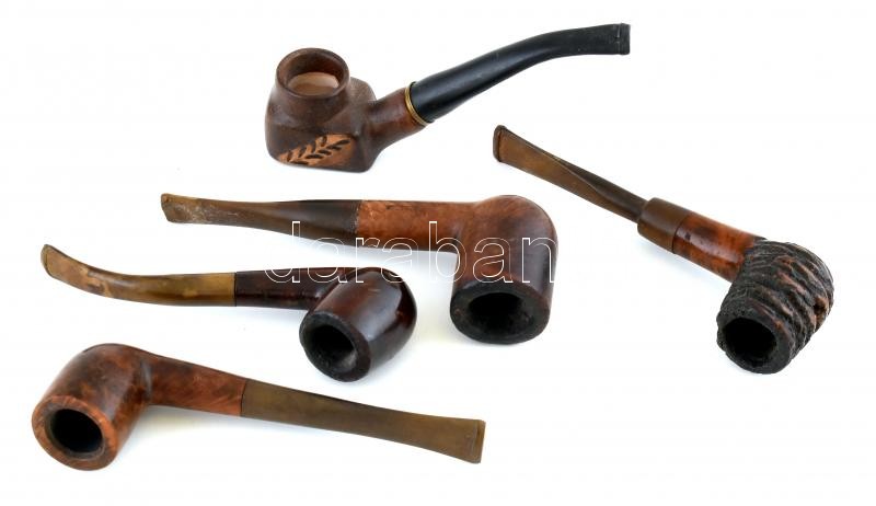 5 db fapipa, (rózsagyökér, dió, stb), h: cca. 15cm
