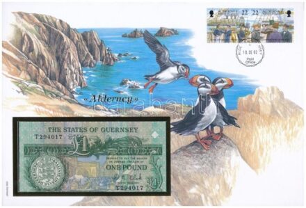 Guernsey / Alderney 1991. 1Ł felbélyegzett borítékban, bélyegzéssel T:I Guernsey / Alderney 1991. 1 Pound in envelope with stamp and cancellation C:UNC
