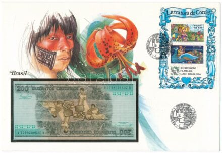Brazília 1984. 200C borítékban, alkalmi bélyeggel és bélyegzéssel T:I Brasil 1984. 200 Cruzeiros in envelope with stamps and cancellations C:UNC