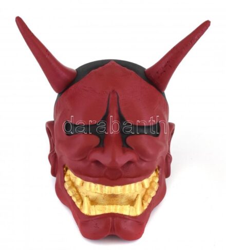 3D nyomtatóval nyomtatott tradicionális japán Hannya maszk, kézzel festett, 17 cm x 19 cm.