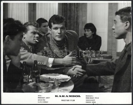 cca 1964 A Karambol c. magyar fim jelenetei (Bujtor István), 2 db nagyméretű produkciós filmfotó, szélén kis sérülésekkel, 30x24 cm
