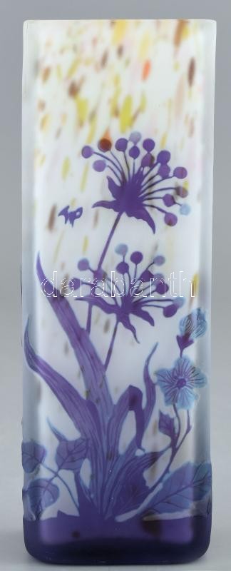 Daum Nancy TIP jelzéssel: Díszváza. Fújt üveg, überfangglas, savmaratásos technikával díszített. Kopásnyomokkal. m: 20 cm - Image 4