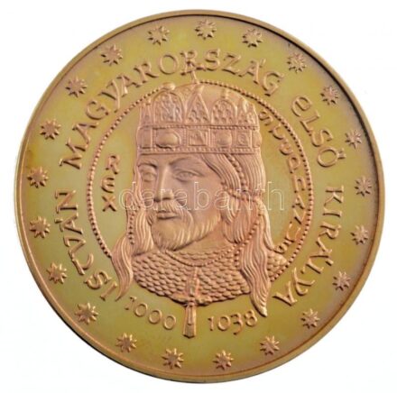 DN 'István Magyarország első királya 1000-1038 / Magyar koronázási ékszerek' aranyozott Br emlékérem (42,5mm) T:1- (PP)